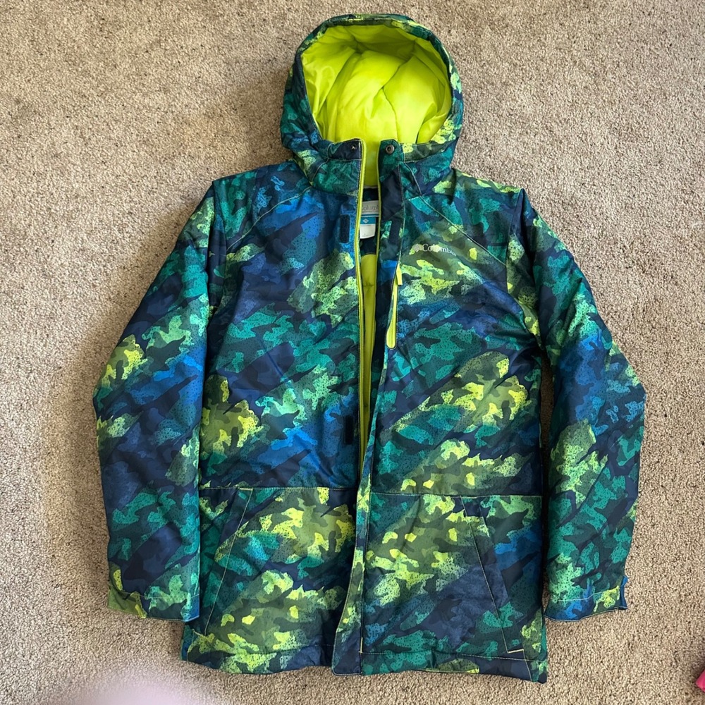 Columbia‎ Winter Jacket Hooded Puffer Coat Camo Green Blue L